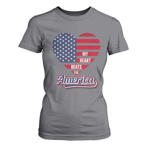 Patriotic T Shirt For Women My Heart Beats For America Valentine's Day TS09 Charcoal Print Your Wear