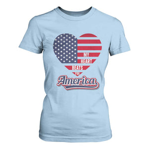 Patriotic T Shirt For Women My Heart Beats For America Valentine's Day TS09 Light Blue Print Your Wear