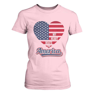 Patriotic T Shirt For Women My Heart Beats For America Valentine's Day TS09 Light Pink Print Your Wear