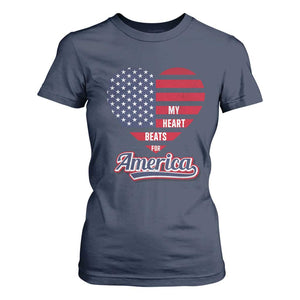 Patriotic T Shirt For Women My Heart Beats For America Valentine's Day TS09 Navy Print Your Wear