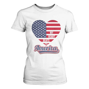 Patriotic T Shirt For Women My Heart Beats For America Valentine's Day TS09 White Print Your Wear