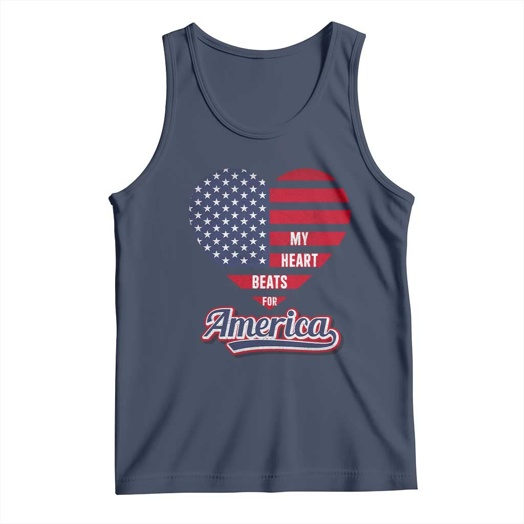 Patriotic Tank Top My Heart Beats For America Valentine's Day TS09 Navy Print Your Wear