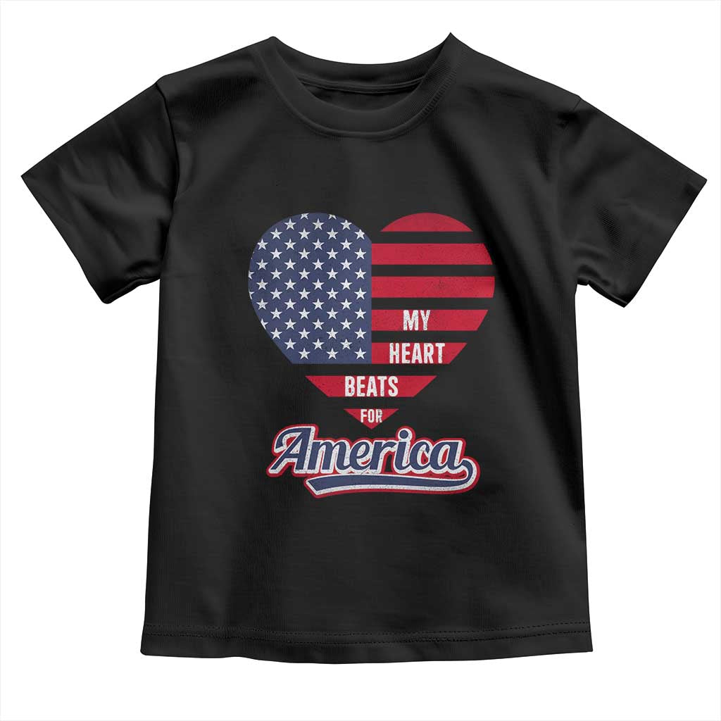 Patriotic Toddler T Shirt My Heart Beats For America Valentine's Day TS09 Black Print Your Wear