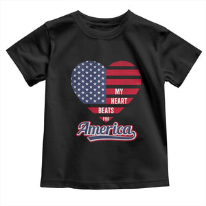 Patriotic Toddler T Shirt My Heart Beats For America Valentine's Day TS09 Black Print Your Wear