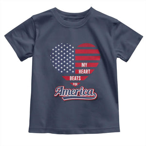 Patriotic Toddler T Shirt My Heart Beats For America Valentine's Day TS09 Navy Print Your Wear