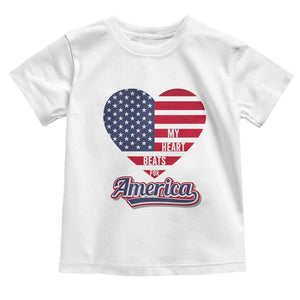 Patriotic Toddler T Shirt My Heart Beats For America Valentine's Day TS09 White Print Your Wear