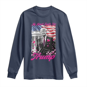 Funny Trump Lover Long Sleeve Shirt My Hear Beats For Trump Valentine's Day TS09 Navy Print Your Wear