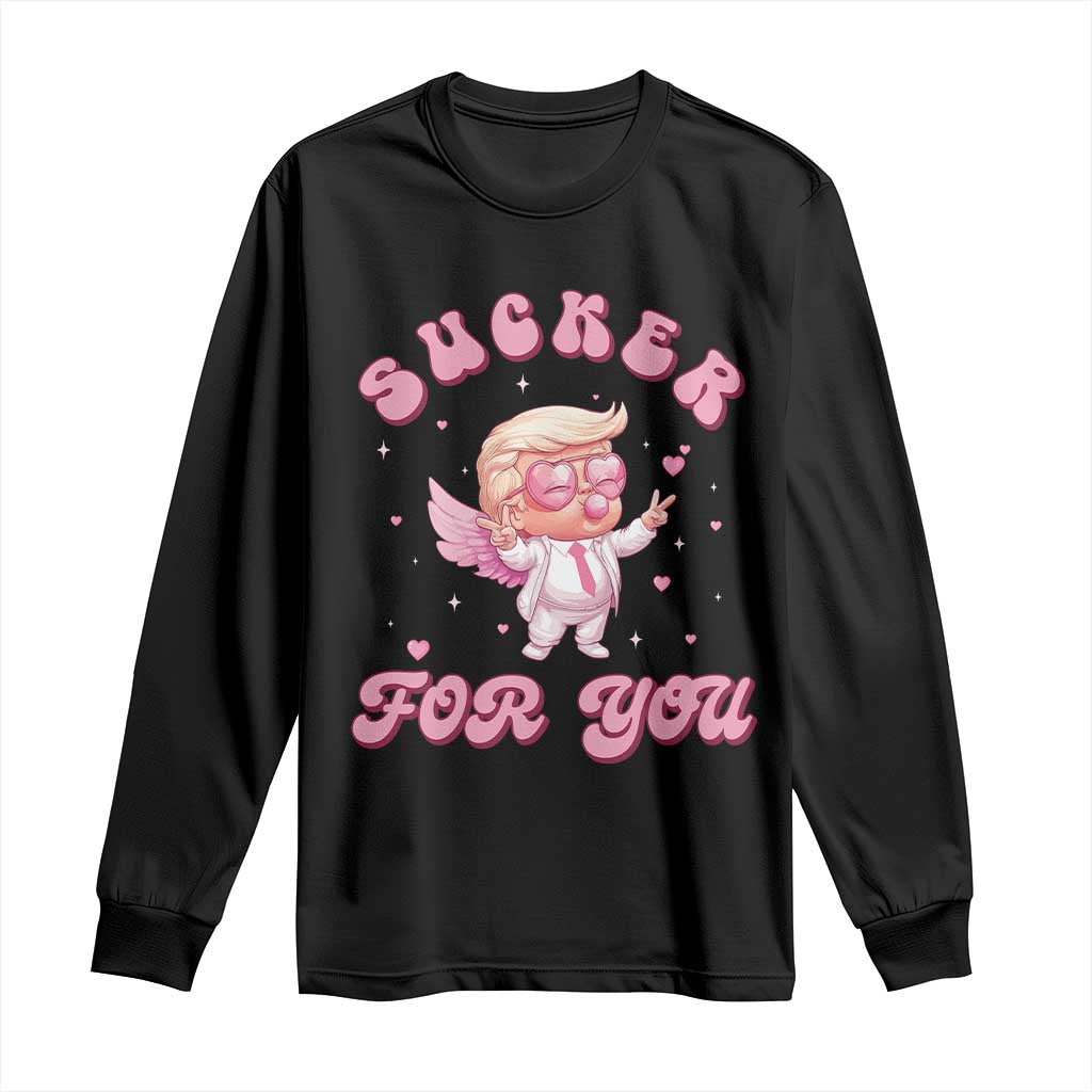 Funny Valentine's Day Cupid Trump Long Sleeve Shirt Sucker For You TS09 Black Print Your Wear