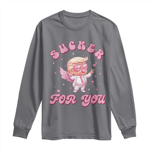 Funny Valentine's Day Cupid Trump Long Sleeve Shirt Sucker For You TS09 Charcoal Print Your Wear