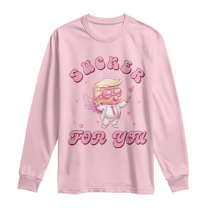 Funny Valentine's Day Cupid Trump Long Sleeve Shirt Sucker For You TS09 Light Pink Print Your Wear