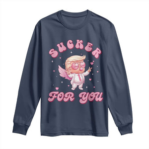 Funny Valentine's Day Cupid Trump Long Sleeve Shirt Sucker For You TS09 Navy Print Your Wear