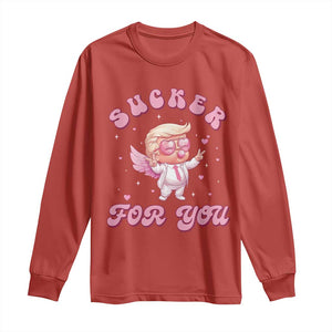 Funny Valentine's Day Cupid Trump Long Sleeve Shirt Sucker For You TS09 Red Print Your Wear