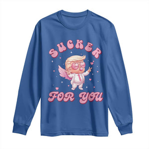 Funny Valentine's Day Cupid Trump Long Sleeve Shirt Sucker For You TS09 Royal Blue Print Your Wear