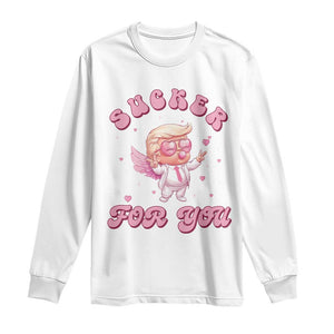 Funny Valentine's Day Cupid Trump Long Sleeve Shirt Sucker For You TS09 White Print Your Wear
