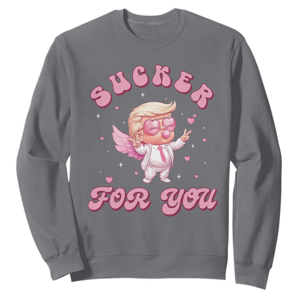 Funny Valentine's Day Cupid Trump Sweatshirt Sucker For You TS09 Charcoal Print Your Wear