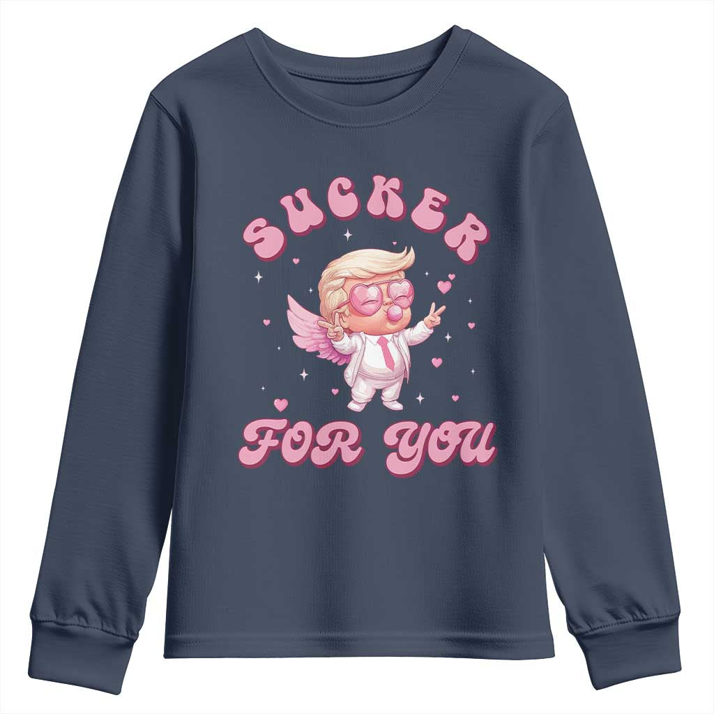 Funny Valentine's Day Cupid Trump Youth Sweatshirt Sucker For You TS09 Navy Print Your Wear