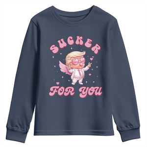 Funny Valentine's Day Cupid Trump Youth Sweatshirt Sucker For You TS09 Navy Print Your Wear
