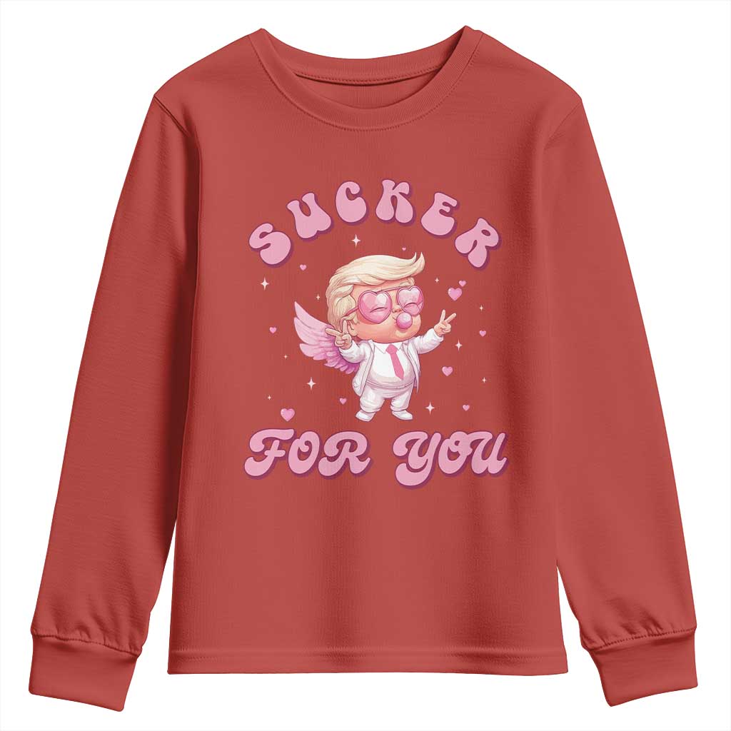 Funny Valentine's Day Cupid Trump Youth Sweatshirt Sucker For You TS09 Red Print Your Wear