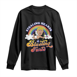 Funny Valentine's Day Cupid Trump Long Sleeve Shirt Stealing Hearts And Blasting Fart TS09 Black Print Your Wear