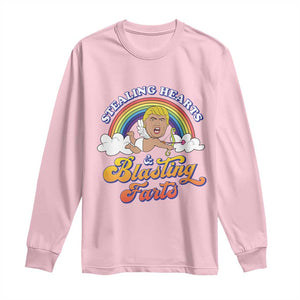 Funny Valentine's Day Cupid Trump Long Sleeve Shirt Stealing Hearts And Blasting Fart TS09 Light Pink Print Your Wear