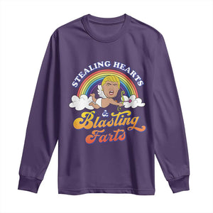 Funny Valentine's Day Cupid Trump Long Sleeve Shirt Stealing Hearts And Blasting Fart TS09 Purple Print Your Wear