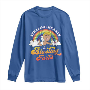 Funny Valentine's Day Cupid Trump Long Sleeve Shirt Stealing Hearts And Blasting Fart TS09 Royal Blue Print Your Wear