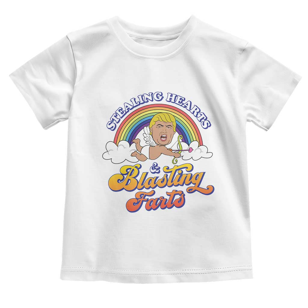 Funny Valentine's Day Cupid Trump Toddler T Shirt Stealing Hearts And Blasting Fart TS09 White Print Your Wear