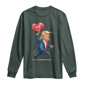 Funny Valentine's Day Trump Long Sleeve Shirt Stealing Hearts And Blasting Fart TS09 Dark Forest Green Print Your Wear