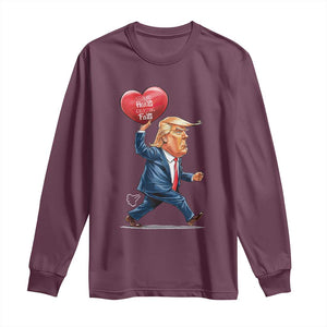 Funny Valentine's Day Trump Long Sleeve Shirt Stealing Hearts And Blasting Fart TS09 Maroon Print Your Wear