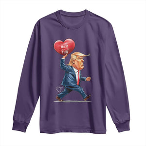 Funny Valentine's Day Trump Long Sleeve Shirt Stealing Hearts And Blasting Fart TS09 Purple Print Your Wear