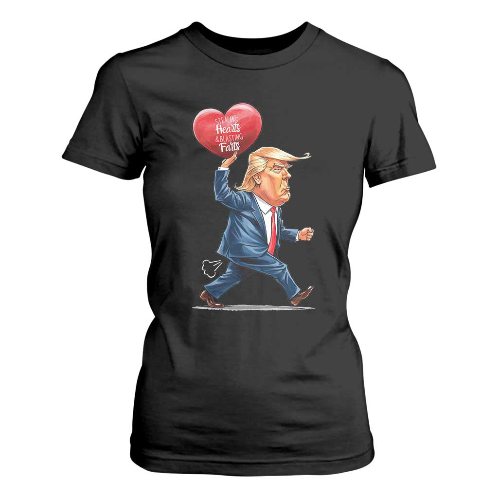 Funny Valentine's Day Trump T Shirt For Women Stealing Hearts And Blasting Fart TS09 Black Print Your Wear