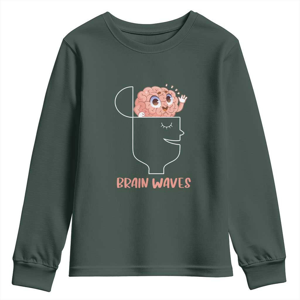 Funny Neuroscience Brain Waves Youth Sweatshirt TS09 Dark Forest Green Print Your Wear