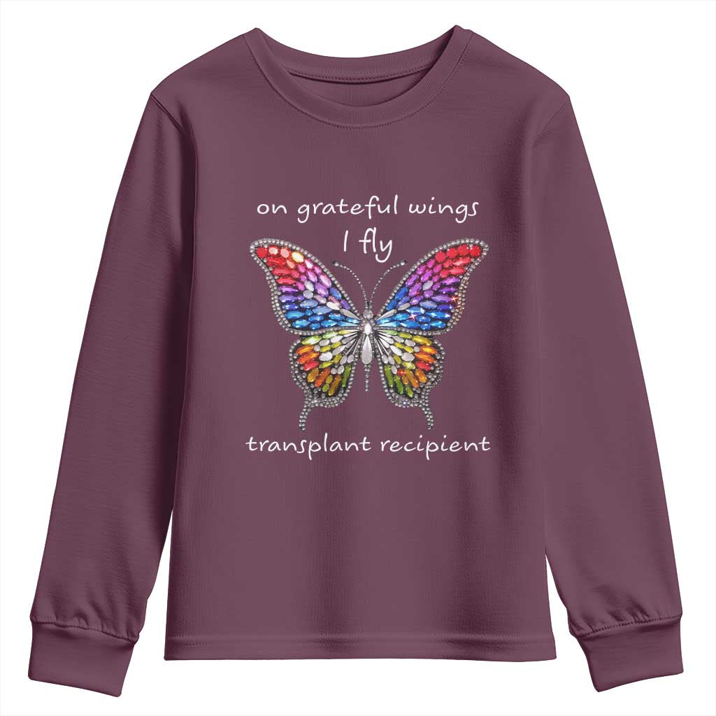 Transplant Recipient Youth Sweatshirt On Grateful Wings I Fly TS09 Maroon Print Your Wear