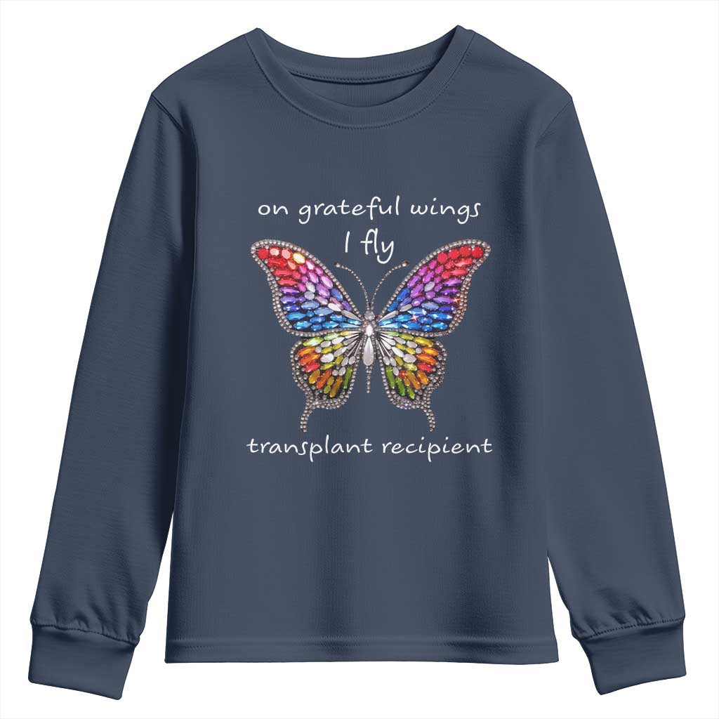 Transplant Recipient Youth Sweatshirt On Grateful Wings I Fly TS09 Navy Print Your Wear