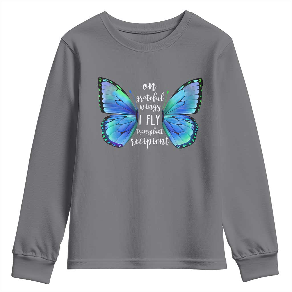 Transplant Recipient On Grateful Wings I Fly Youth Sweatshirt TS09 Charcoal Print Your Wear