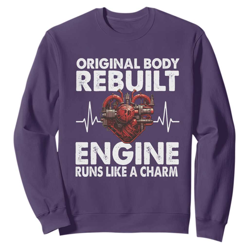 Open Heart Surgery Sweatshirt Original Body Rebuilt Engine Runs Like A Charm TS09 Purple Print Your Wear