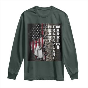 Heart Transplant Warrior Long Sleeve Shirt Surgery Survivor American Flag TS09 Dark Forest Green Print Your Wear