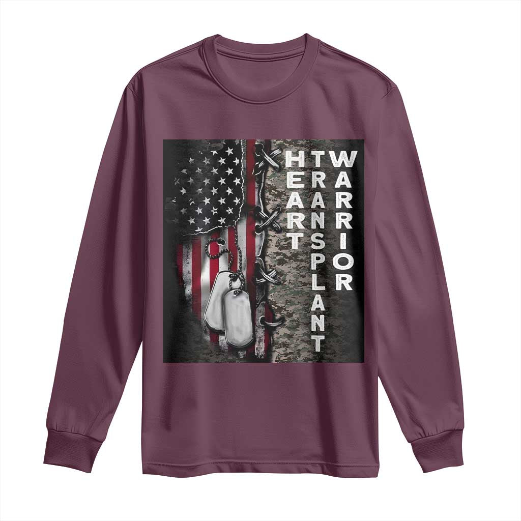 Heart Transplant Warrior Long Sleeve Shirt Surgery Survivor American Flag TS09 Maroon Print Your Wear