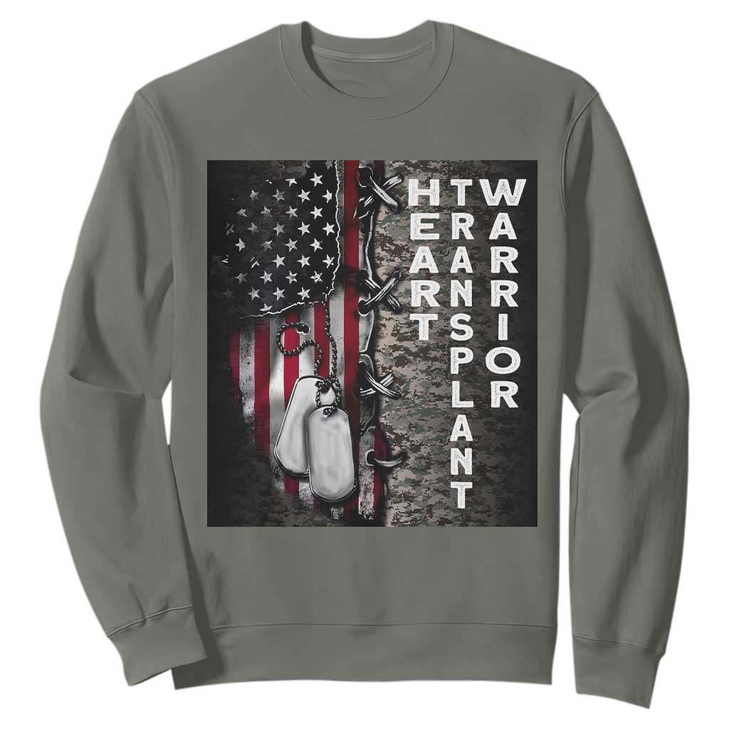 Heart Transplant Warrior Sweatshirt Surgery Survivor American Flag TS09 Military Green Print Your Wear