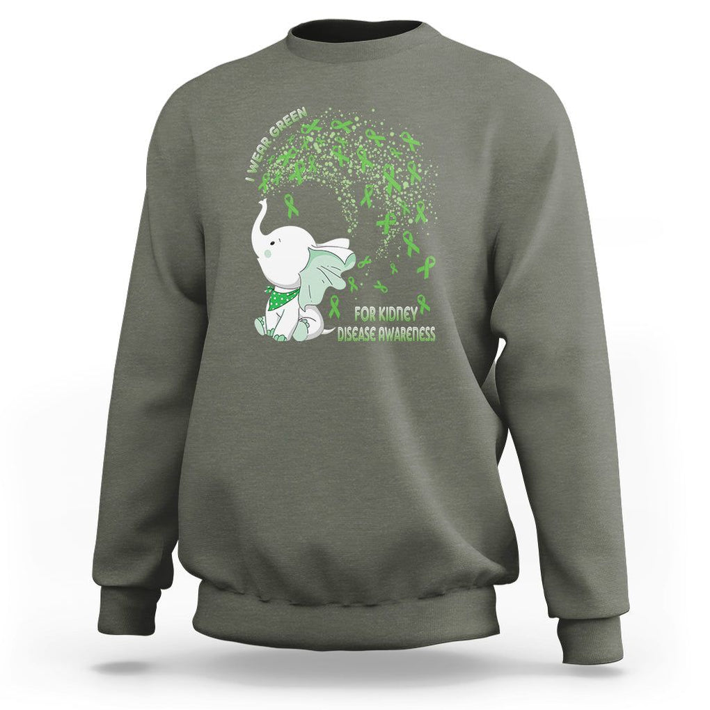 I Wear Green For Kidney Disease Awareness Elephant Survivors Sweatshirt TS09 Military Green Printyourwear