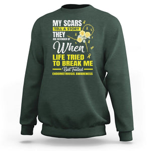 Endometriosis Awareness Sweatshirt My Scars Tell A Story When Life Tried To Break Me But Failed TS09 Dark Forest Green Printyourwear