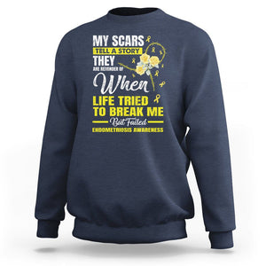 Endometriosis Awareness Sweatshirt My Scars Tell A Story When Life Tried To Break Me But Failed TS09 Navy Printyourwear