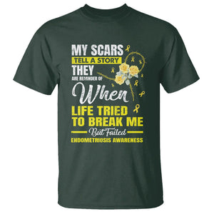 Endometriosis Awareness T Shirt My Scars Tell A Story When Life Tried To Break Me But Failed TS09 Dark Forest Green Printyourwear