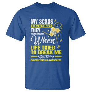 Endometriosis Awareness T Shirt My Scars Tell A Story When Life Tried To Break Me But Failed TS09 Royal Blue Printyourwear