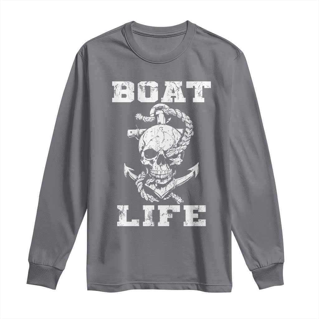 Boat Life Long Sleeve Shirt Funny Skull Anchor TS09 Charcoal Print Your Wear
