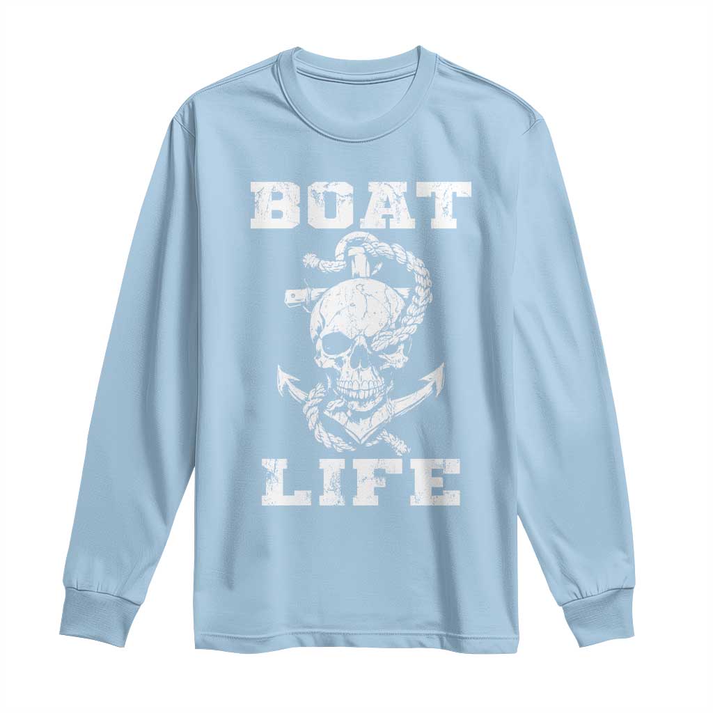 Boat Life Long Sleeve Shirt Funny Skull Anchor TS09 Light Blue Print Your Wear