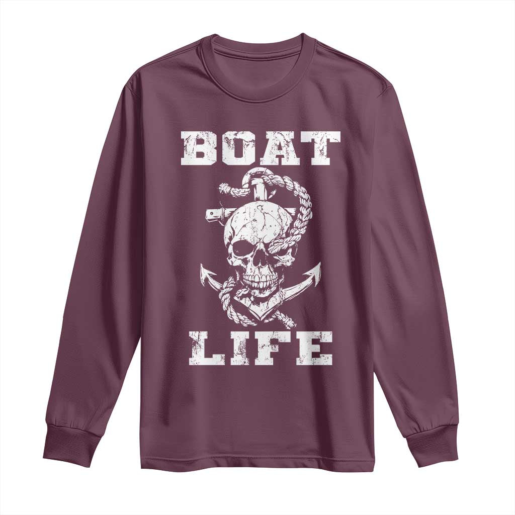 Boat Life Long Sleeve Shirt Funny Skull Anchor TS09 Maroon Print Your Wear