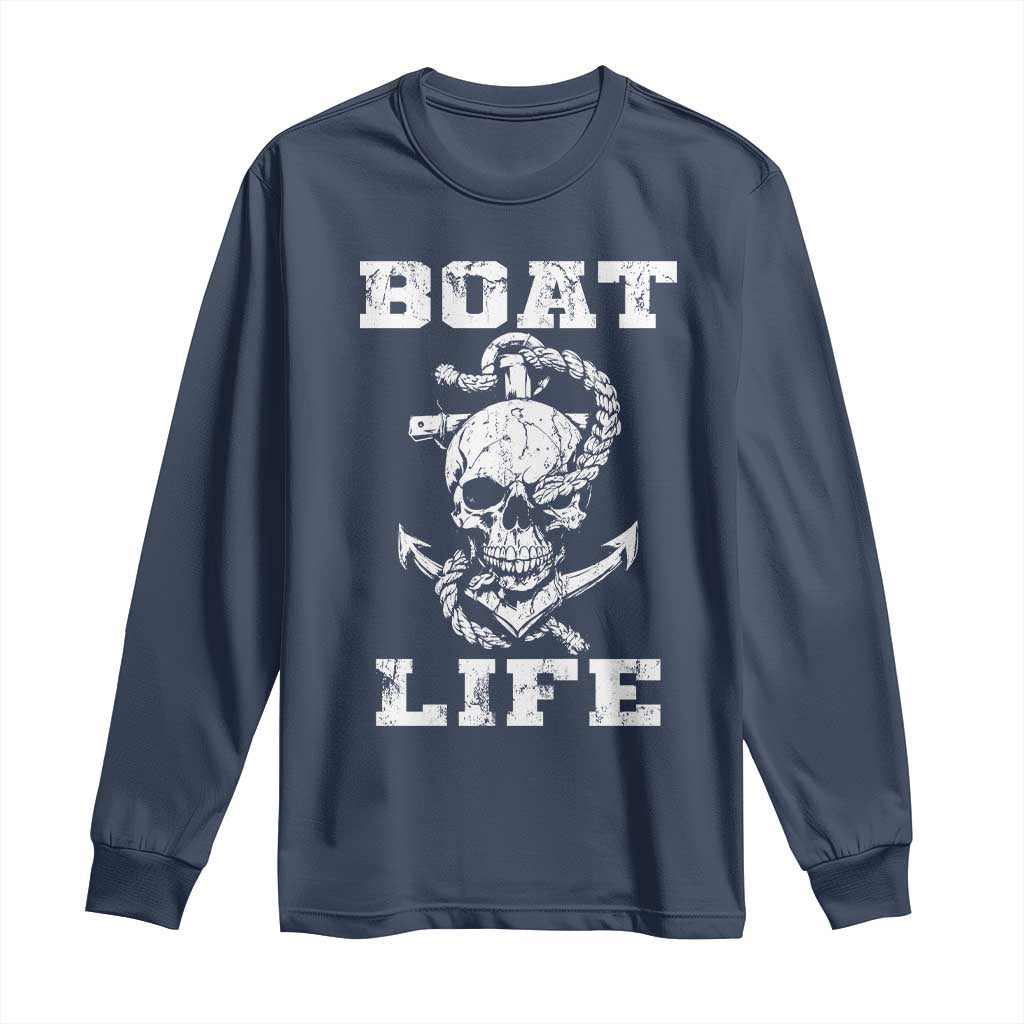 Boat Life Long Sleeve Shirt Funny Skull Anchor TS09 Navy Print Your Wear