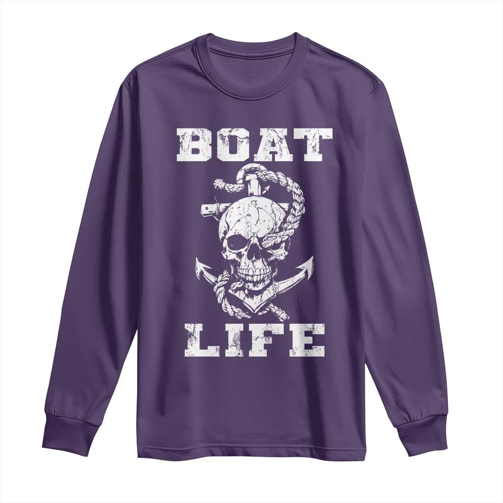 Boat Life Long Sleeve Shirt Funny Skull Anchor TS09 Purple Print Your Wear