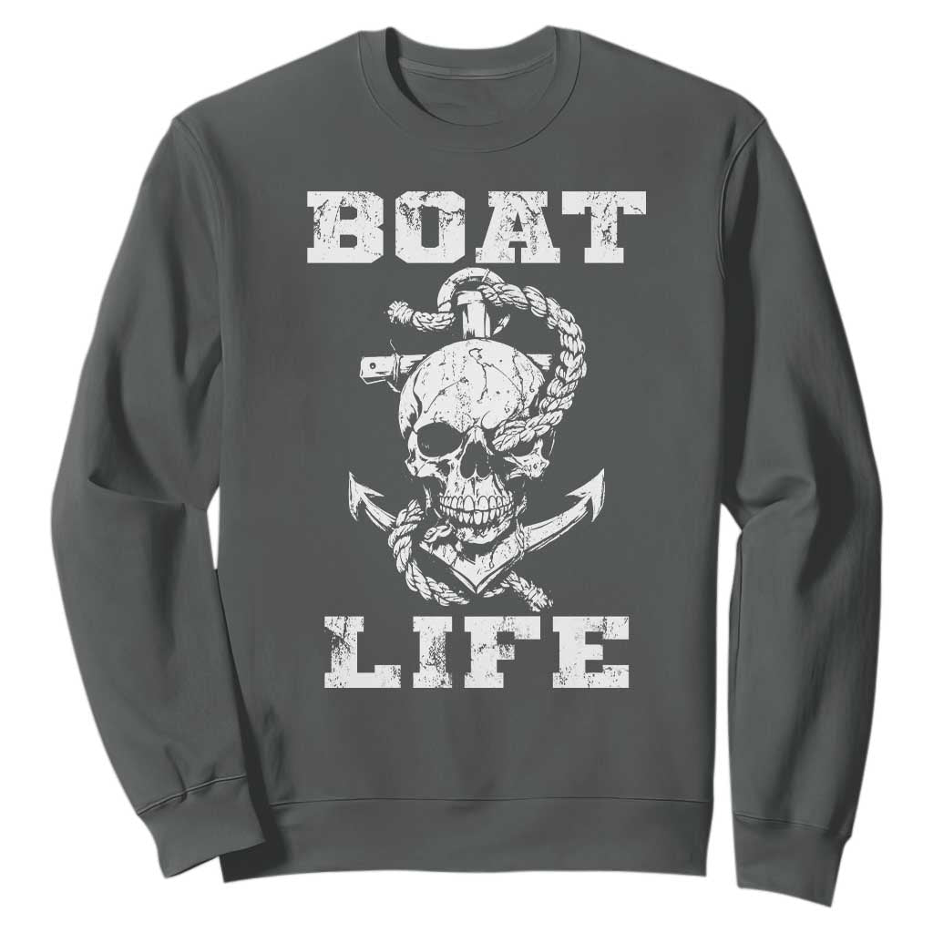 Boat Life Sweatshirt Funny Skull Anchor TS09 Dark Heather Print Your Wear